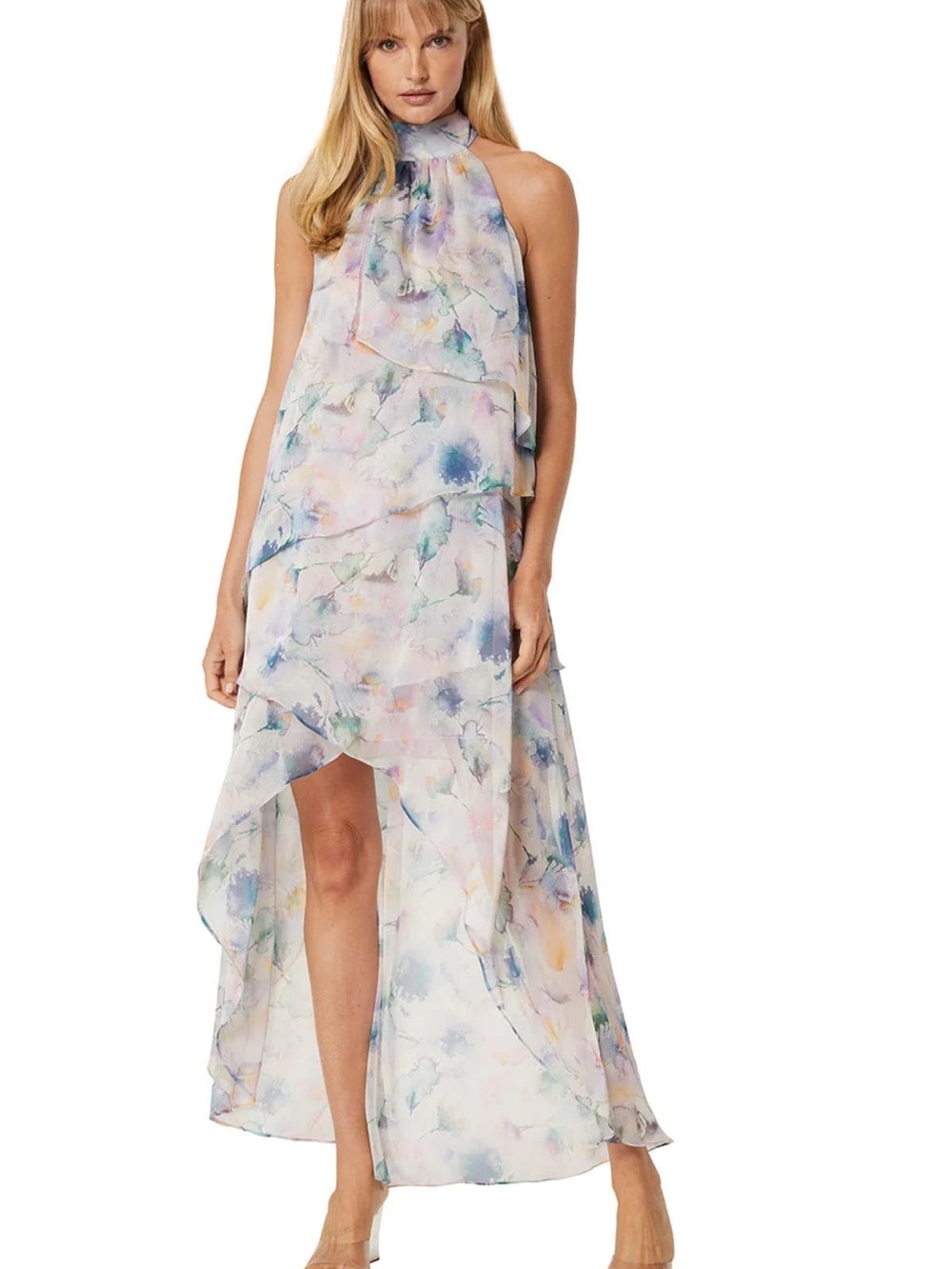 Misa Los Angeles Victorine Dress Watercolor Halter High-Low NWT Medium